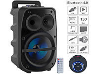 auvisio Mobile PA-Partyanlage, Bluetooth, MP3, USB, SD, Karaoke, UKW, 150 Watt; Mobiler Stereo-Lautsprecher mit Bluetooth Mobiler Stereo-Lautsprecher mit Bluetooth Mobiler Stereo-Lautsprecher mit Bluetooth Mobiler Stereo-Lautsprecher mit Bluetooth 