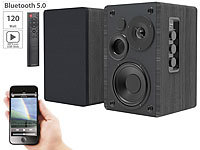 auvisio Aktives Stereo-Regallautsprecher-Set, Holz-Gehäuse, Bluetooth 5, 120 W